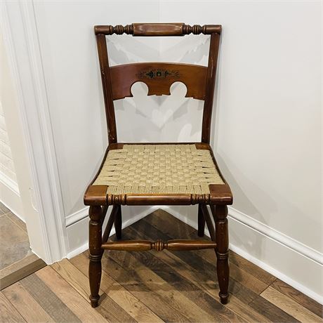 Antique Hand Painted 19th Century Chair with Woven Cord Seat