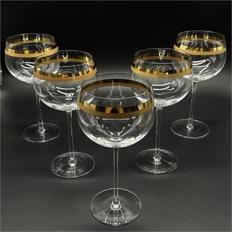 (5) Double Gold Banded Wine Glasses
