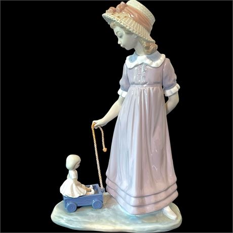 Lladro "Girl Pulling Wagon" Porcelain Figurine