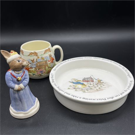 Collection of Royal Doulton Bunnykins with Queen Sophie, Bowl and Mug