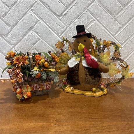Fall Festive Decorative Basket Thanksgiving Turkey on Stand