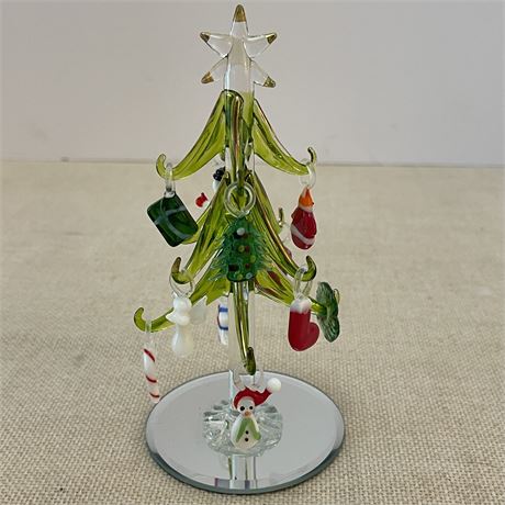 Vtg Hand Blown Glass Christmas Tree & Ornaments