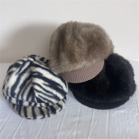 Set of 3 Vtg Women's Faux Fur Brim Hats