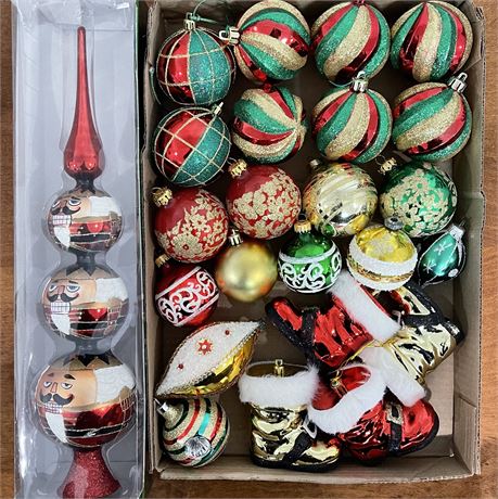 Kurt S. Adler Glass Finial Tree Topper & Plastic/Glass Coordinated Ornaments