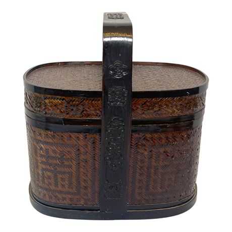 Vintage Chinese Rattan and Bamboo Wedding Basket