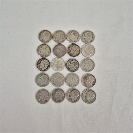 Set of 20 Silver Dimes - 1940s-1964, Genuine Collectibles