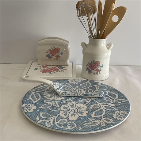 Ironstone Cake Plate & Server with Matching Kitchen Decor & Utensils