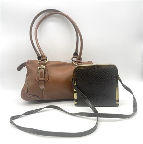 Brown Handbag with Black and Gold Small Purse