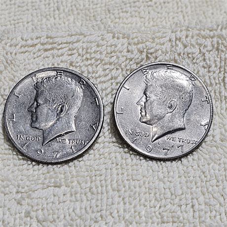 Two Kennedy Half Dollars 1971 D 1977 D
