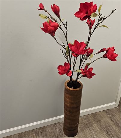 24.5" Tall Wooden Home Decor Floor Vase w/ Flowers