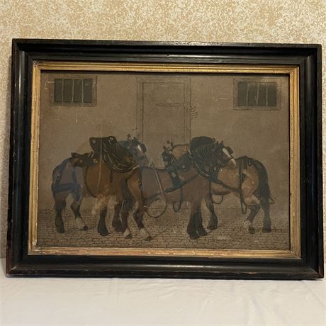 Antique Benjamin Zobel Equestrian Sand Painting