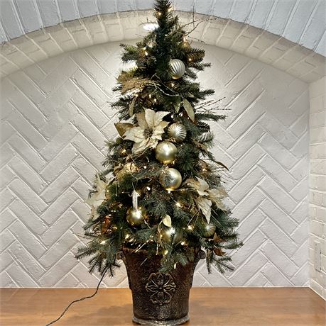 48” Potted Artificial Lighted Tree with Ornaments