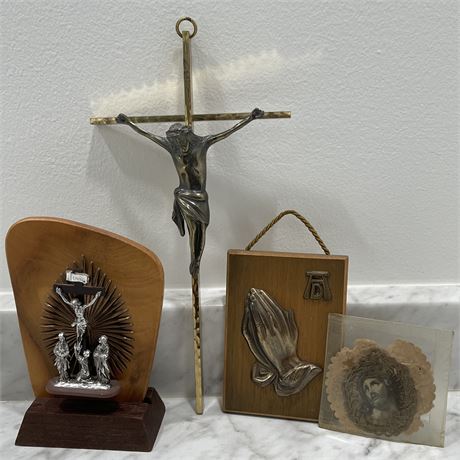 Religious Crucifix Decor, Praying Hands Wall Hanging & Unique Display of Christ