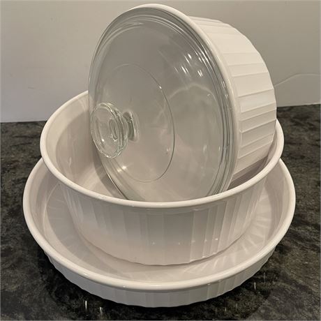 Corning Ware French White 24cm Pie Plate, 2.5L Lidded and 1.6L Casserole Dishes