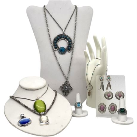 Silver-Toned Gemstone Accented Jewelry