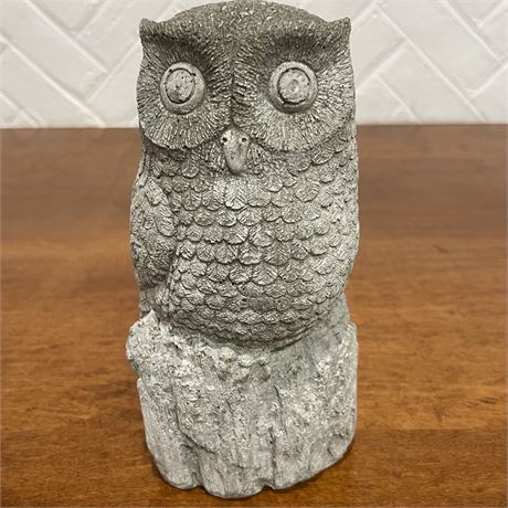 Cement Owl On Log Statue Marked "ASC 2005"
