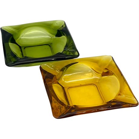 MCM Amber & Green Glass Ashtrays