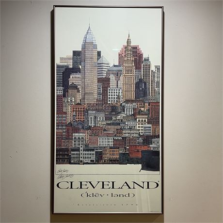 Dale Gallis Pencil Signed Cleveland Skyline Framed Print