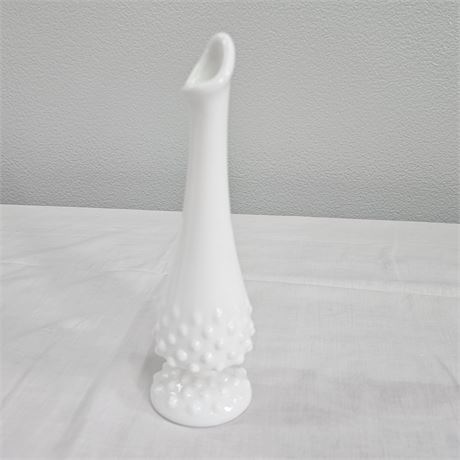 Fenton White Milk Glass Hobnail Swung Bud Vase