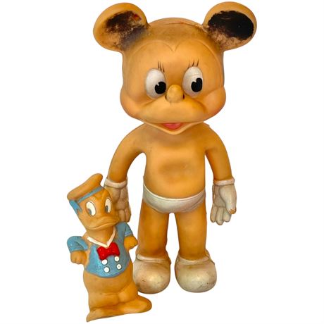 Vtg Walt Disney Sun Rubber Mickey Mouse Doll & Rubber Donald Duck