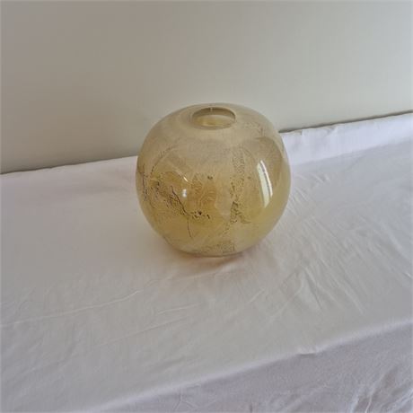 Vtg Yellow Venetian Glass Vase Handcrafted Art Glass
