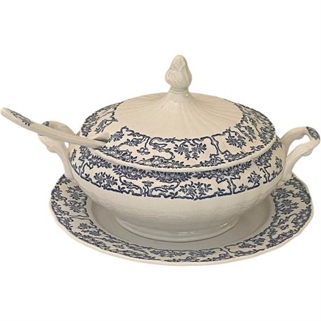 Leveno Italy Porcelain Soup Tureen with Ladle and Drip Tray