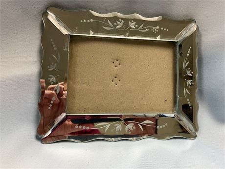 Mirrored Picture Frame w/Floral Trim