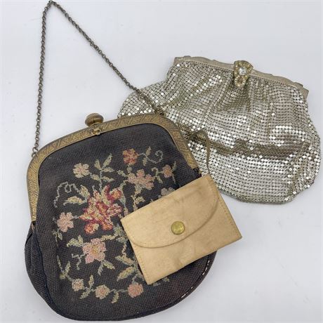 Vintage Needlepoint and Silver Mesh Handbags