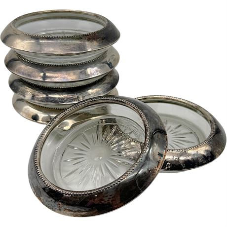(6) 925 Sterling Silver & Glass Frank M. Whiting & Co Coasters