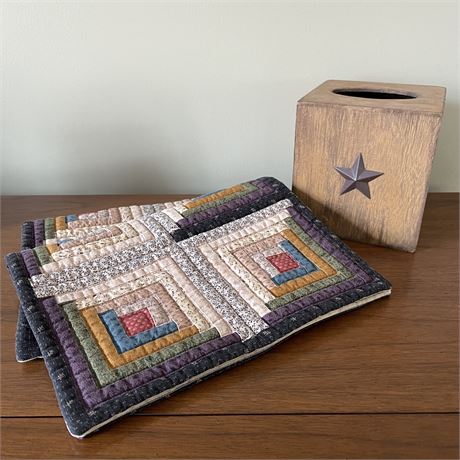 Pair of Decorative Placemats with Farmhouse Style Tissue Holder
