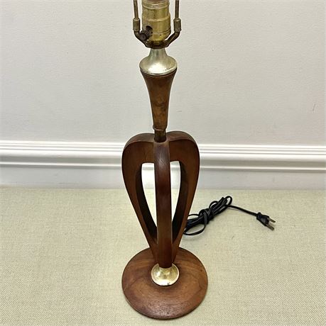 Mid Century Brass Accented Wood Table Lamp
