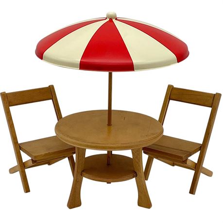 Vtg Strombecker Doll Patio Table, Folding Chairs & Umbrella