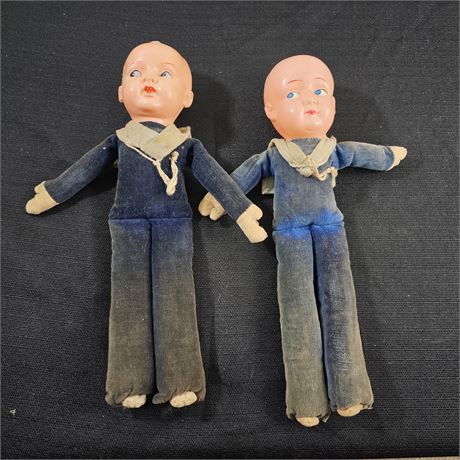 (2) 1930's Celluloid Head Cloth US Navy Sailor Boy Dolls