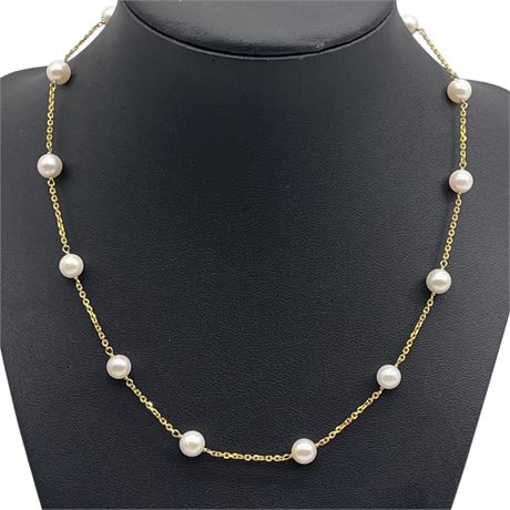 14k Gold Floating Pearl 17" Chain