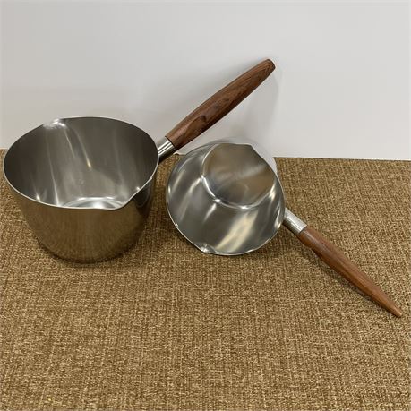 Pair of Denmark Stainless Steel Saucepans with Wood Handles