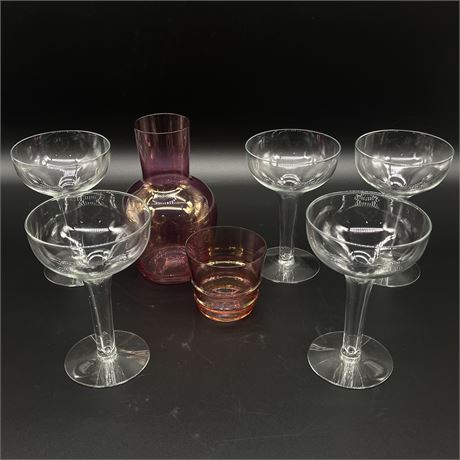 Set of 5 Stem-Fillable Wine Glasses with Bedside Tumble Up Water Carafe