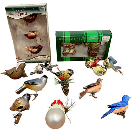 Collection of Bird Hanging and Clip-on Christmas Ornaments