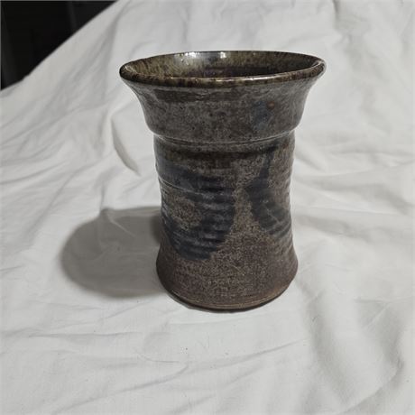 Dark glazed ceramic vase, piece of studio pottery.