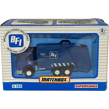 1991 Matchbox K-133 Superkings BFI Garbage Truck w/ Original Shipping Box