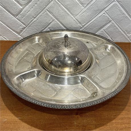 Large 19" round Silver-Plated Divided Server with Center Lid (Lazy Susan)