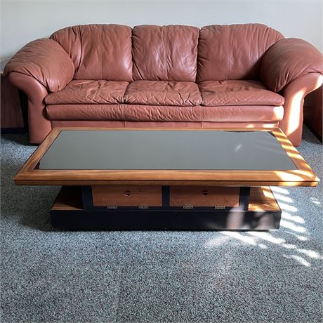 Vintage Glass Top Coffee Table with Bottom Storage