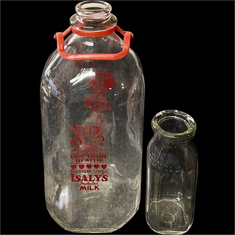 Isaly's Half Gallon Glass Milk Jug & Lawsons One Pint Glass Milk Bottle