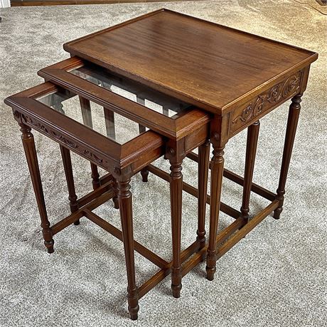 Nesting Table Trio - Wood and Glass Top