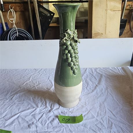 Vintage Vase With Raised Grapes Going Down The Front Of The Vase