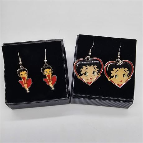(2) Pair Betty Boop Dangle Enameled Earrings