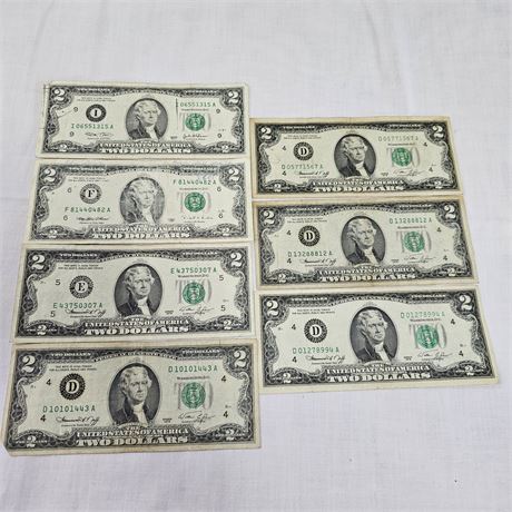 (7) 1976 $2 Dollar Bills Lot 2