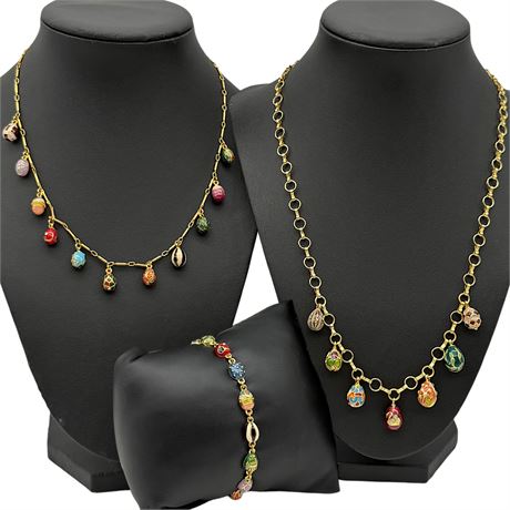 Joan Rivers Enamel Egg Jewelry Set w/ Necklaces & Bracelet