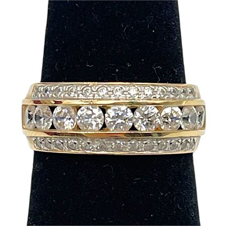 14K Yellow Gold Cubic Zirconia QVC Diamonique 3-Row Band Ring - Size 6