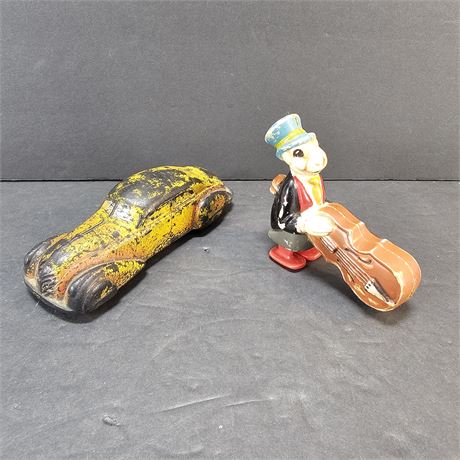 Vintage Jiminy Cricket Ramp Walking Toy & Teardrop Sedan Toy