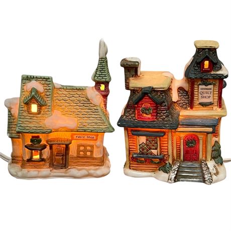 (2) Ceramic Lighted Christmas Village Houses